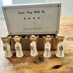 MCM Vintage 5 Angel Figurines NIB “ Come, Pray With Me” made in Hollywood CA